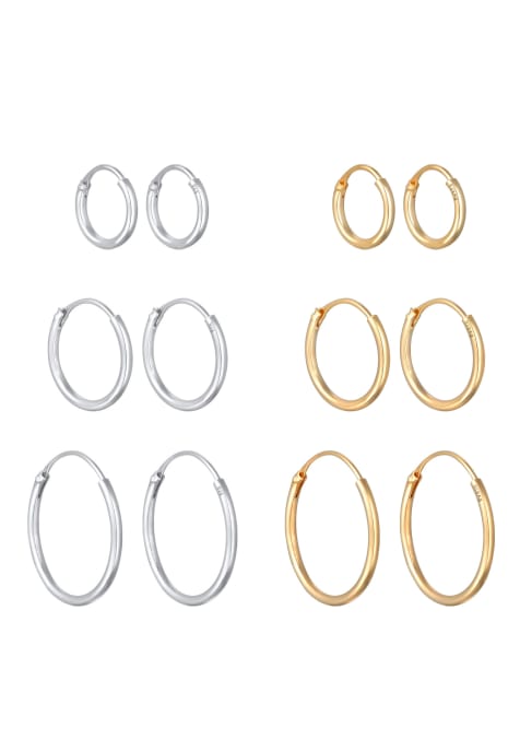Elli Earrings ladies creoles basic set of 6 in 925 sterling silver in bicolor - view 1