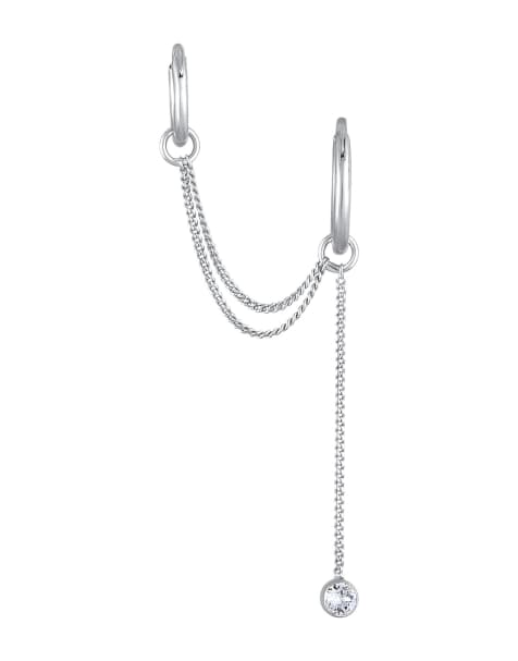 Elli Earrings ladies creoles ear chain modern with crystal in 925 sterling silver gold plated in silver - view 1