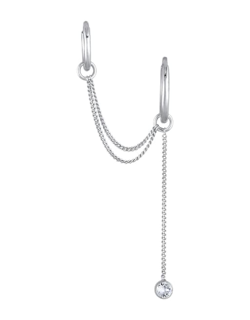 Elli Earrings ladies creoles ear chain modern with crystal in 925 sterling silver gold plated in silver