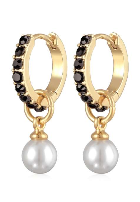 Elli Earrings ladies creoles pendant glass pearls gold coloured with crystals in gold - view 1