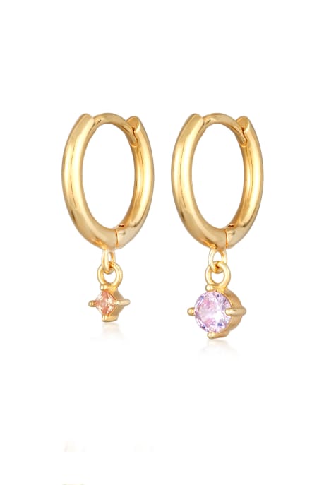 Elli Earrings ladies creoles pendant solitaire gold coloured with crystals in gold - view 1