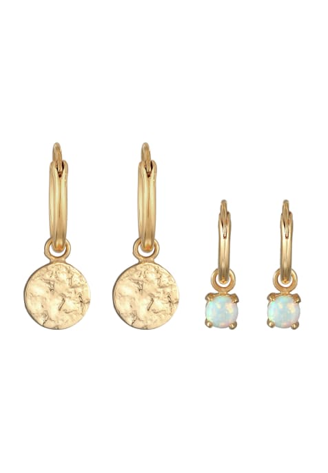 Elli Earrings ladies creoles platelet set of 2 with opal in 925 sterling silver in gold - view 1