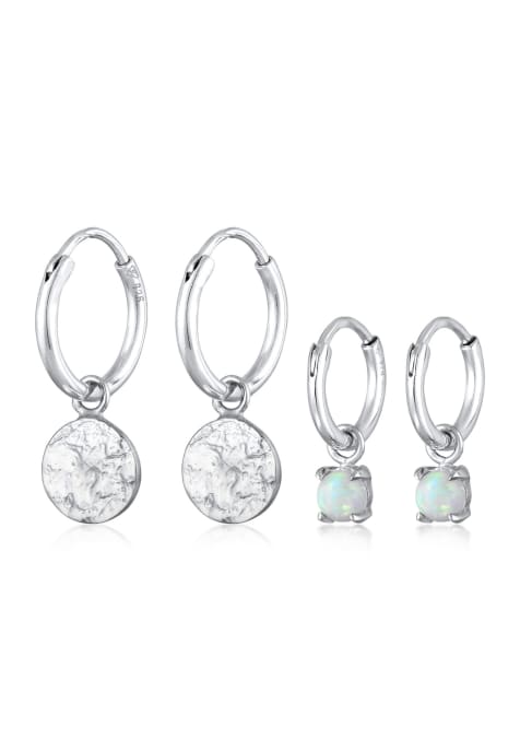 Elli Earrings ladies creoles platelet set of 2 with opal in 925 sterling silver in silver - view 1
