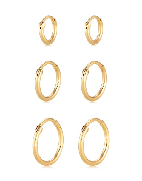 Elli Earrings ladies creoles set trio basic must-have trend in 925 sterling silver in gold - view 1
