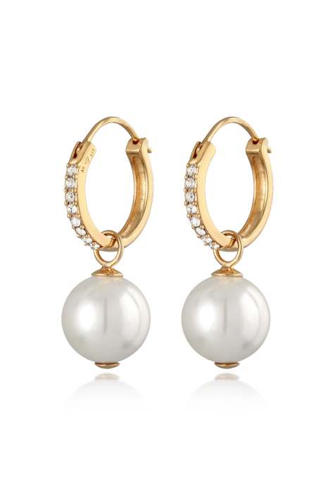 Elli Earrings ladies creoles sparkling with shell core pearls and crystals in 925 sterling silver gold plated in gold - view 1