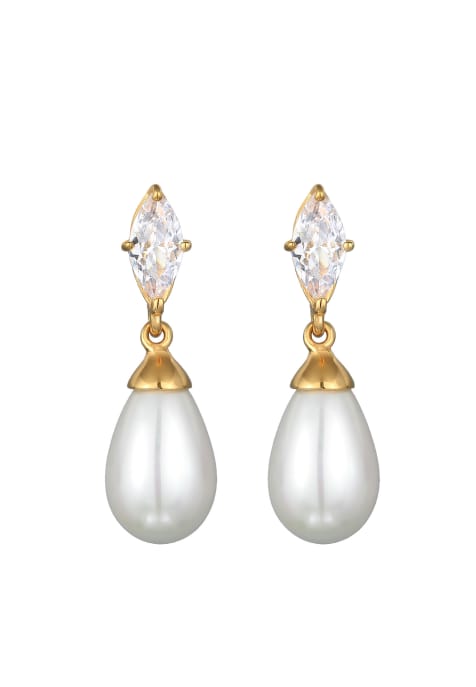 Elli Earrings ladies ear hangers drop elegant with zirconia and shell core pearls in 925 sterling silver in gold - view 1