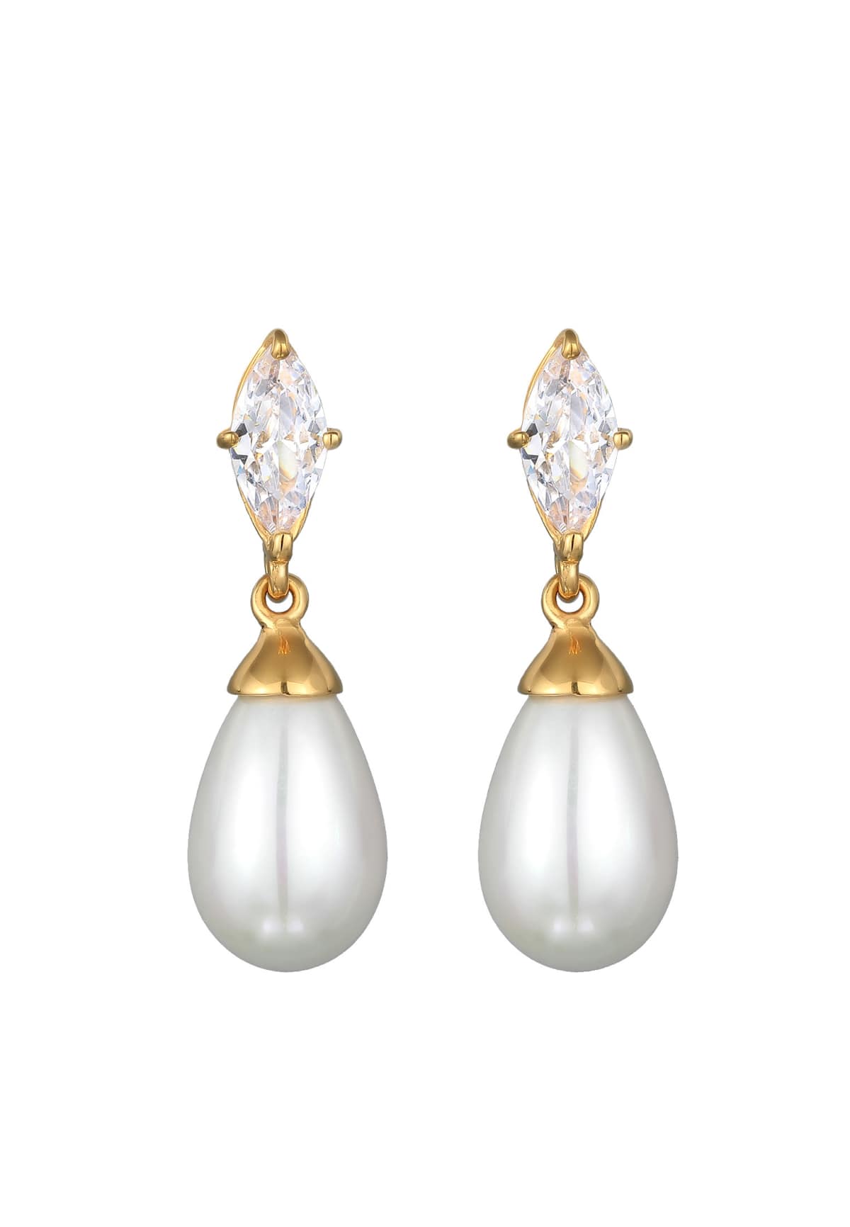 Elli Earrings ladies ear hangers drop elegant with zirconia and shell core pearls in 925 sterling silver in gold