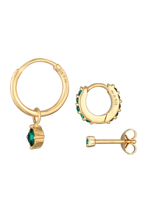 Elli Earrings ladies set creoles stud earrings with crystal green in 925 sterling silver gold plated in gold - view 1