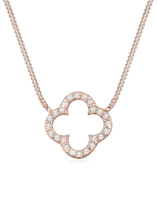 Elli - Elegante Damenhalskette aus 925er-Sterlingsilber in Roségold mit Glücksbringer-Anhänger in Kleeblattform und Zirk...