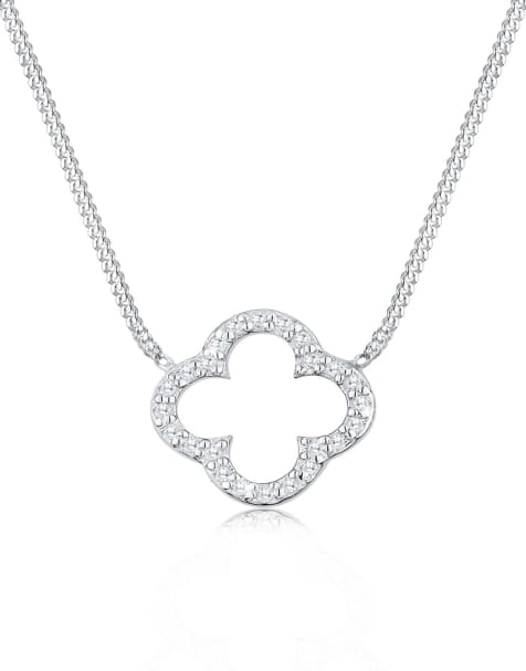Elli - Elegante ketting met klavertje vier-hangertje en en zirkonia kristallen van 925 sterling zilver in wit - view 1