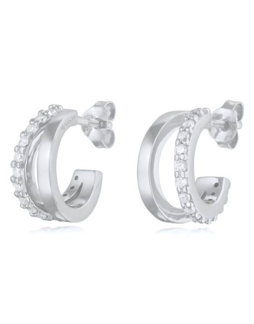 Elli - Festive Evening - Boucles d'oreilles ajourées avec zircons cubiques en argent massif 925 - Argenté