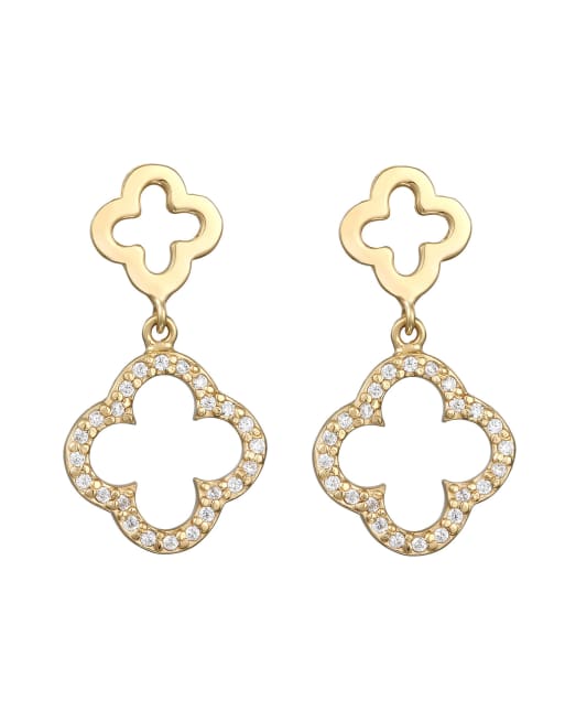 Elli - Festive Evening - Boucles d'oreilles trèfles ajourées avec zircons cubiques en argent massif 925 - Doré
