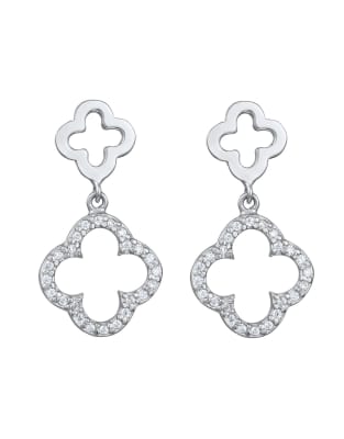 Elli – Festliche Abendohrstecker für Damen aus 925er Sterlingsilber in Silber mit Kleeblattanhänger mit weißen Zirkoniasteinen im Diamantschliff