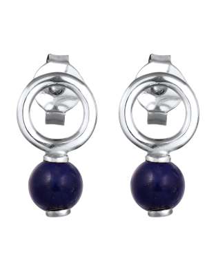 Elli - Festliche silberfarbene Damen-Ohrstecker aus 925er-Sterlingsilber mit kugelförmigem Lapislazuli-Schmuckstein