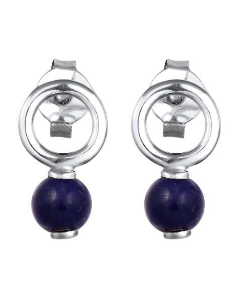 Elli – Festliche silberfarbene Damen-Ohrstecker aus 925er-Sterlingsilber mit kugelförmigem Lapislazuli-Schmuckstein - view 1