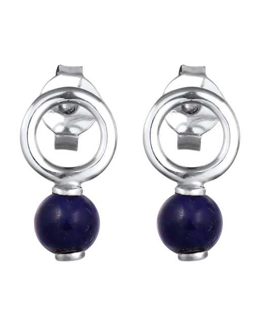 Elli – Festliche silberfarbene Damen-Ohrstecker aus 925er-Sterlingsilber mit kugelförmigem Lapislazuli-Schmuckstein