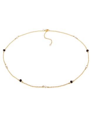 Elli - Filigrane Damen-Halskette in Goldoptik mit Glasperlen und Kristallsteinen-Goldfarben