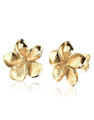 Elli - Filigrane Damen-Ohrstecker im Frangipani-Blumendesign aus 925er-Sterlingsilber in Goldoptik-Goldfarben