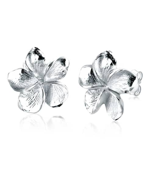 Elli – Filigrane Damen-Ohrstecker im Frangipani-Blumendesign aus 925er-Sterlingsilber in Silber - view 1