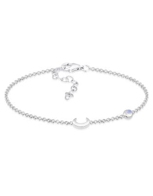 Elli - Filigranes Armband für Damen aus 925er-Sterlingsilber mit Halbmond- und Mondstein-Verzierung