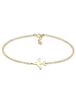 Elli - Filigranes Damen-Armband in Gold-Optik mit Flugzeug-Motiv aus 925er Sterlingsilber-Goldfarben