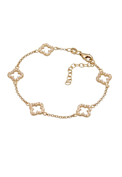 Elli flower oval link chain diamond bracelet in gold - view 1