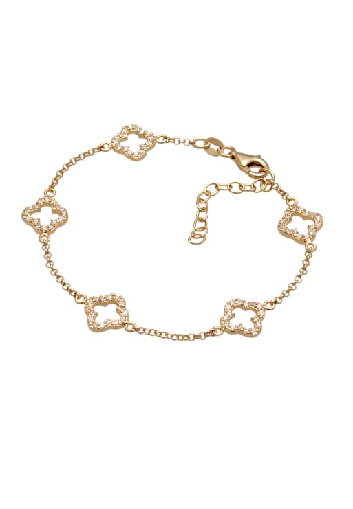 Elli flower oval link chain diamond bracelet in gold 