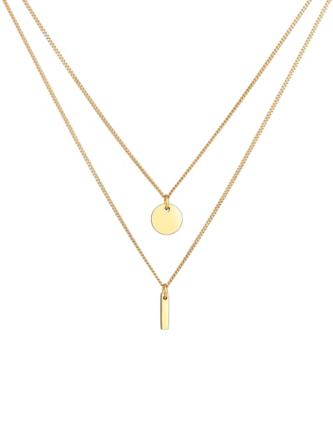 Elli - Gelaagde ketting van 925 sterling zilver verguld met goud met rond en rechthoekig hangertje - view 1