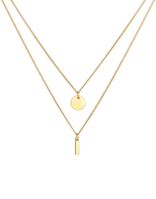 Elli - Gelaagde ketting van 925 sterling zilver verguld met goud met rond en rechthoekig hangertje
