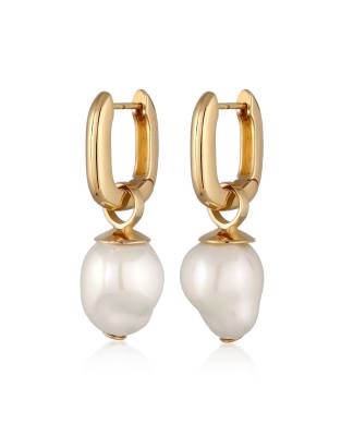 Elli - Goldfarbene Creolen aus vergoldetem 925er-Sterlingsilber mit eingefassten Muschelperlen im Barockstil