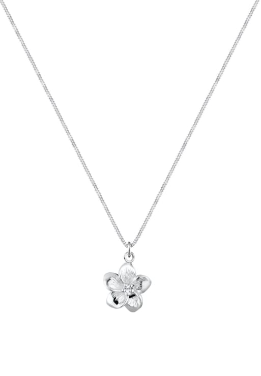 Elli – Goldfarbene Damenhalskette aus 925er-Sterlingsilber mit Frangipani-Blütenanhänger und weißen Strasssteinchen