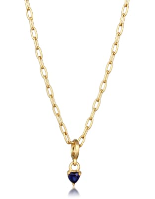 Elli - Goldfarbene Halskette aus vergoldetem 925er-Sterlingsilber mit dunkelblauem, herzförmigem Saphir-Schmuckstein am ...