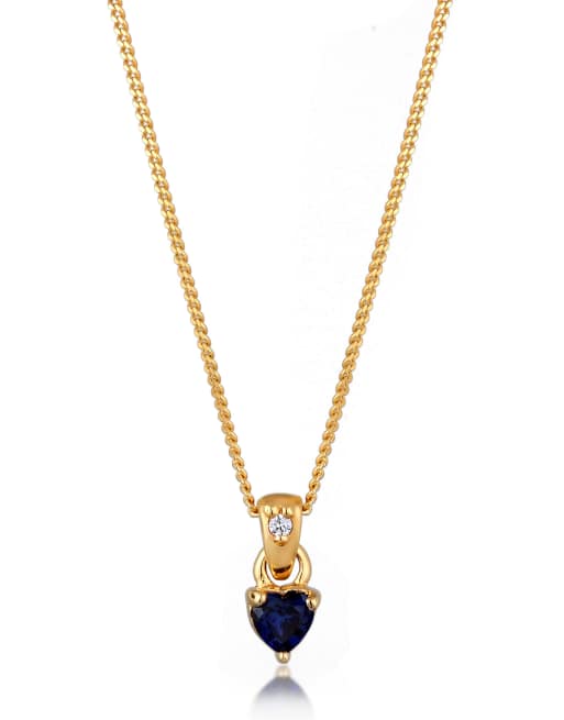 Elli – Goldfarbene Halskette mit Herzanhänger und laborgeschaffenem Diamanten im Brillantschliff (0,004 ct.) mit dunkelblauem Saphir-Schmuckstein 92