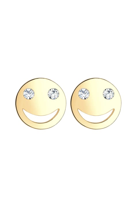 Elli – Goldfarbene Smiley-Ohrstecker aus 925er Sterlingsilber mit Strasssteinchen - view 1