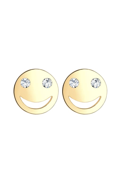 Elli – Goldfarbene Smiley-Ohrstecker aus 925er Sterlingsilber mit Strasssteinchen