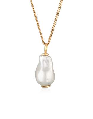 Elli - Goldfarbene Solitär-Halskette aus vergoldetem 925er-Sterlingsilber mit weißer Muschelperle, 45 cm Länge