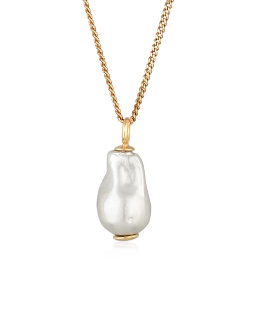 Elli – Goldfarbene Solitär-Halskette aus vergoldetem 925er-Sterlingsilber mit weißer Muschelperle, 45 cm Länge