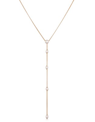 Elli - Goldfarbene Y-Halskette aus 925r-Sterlingsilber mit weißen Süßwasser-Zuchtperlen