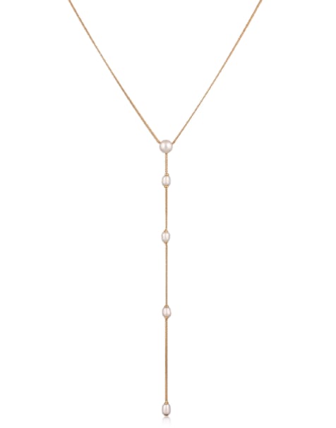 Elli – Goldfarbene Y-Halskette aus 925r-Sterlingsilber mit weißen Süßwasser-Zuchtperlen - view 1