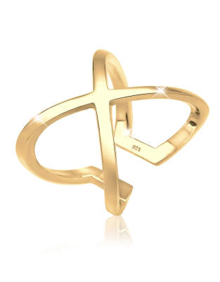 Elli - Goldfarbener Damen-Statementring aus 925er Sterlingsilber mit trendigem, überkreuztem Design