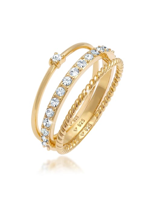Elli – Goldfarbener eleganter Damen-Stapelring aus 925er Sterlingsilber mit Kristallsteinen