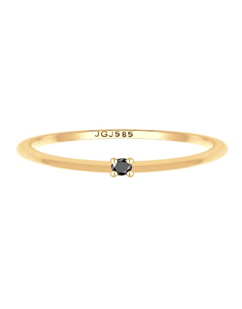 Elli – Goldfarbener Ring mit kleinem schwarzen Schmuckstein im Brillantschliff (0,003 ct) aus 585er-Gelbgold zum Valentinstag - view 1