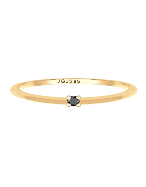 Elli – Goldfarbener Ring mit kleinem schwarzen Schmuckstein im Brillantschliff (0,003 ct) aus 585er-Gelbgold zum Valentinstag