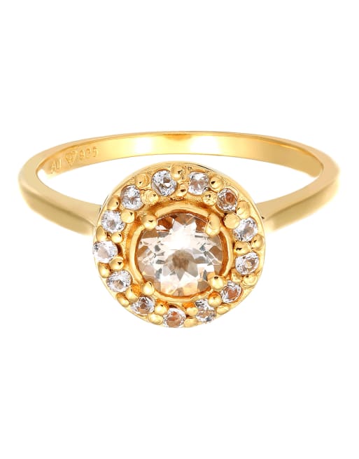 Elli – Goldfarbener Verlobungsring aus vergoldetem 925er-Sterlingsilber mit pfirsichfarbenen Morganitsteinen und Topas-Schmucksteinen