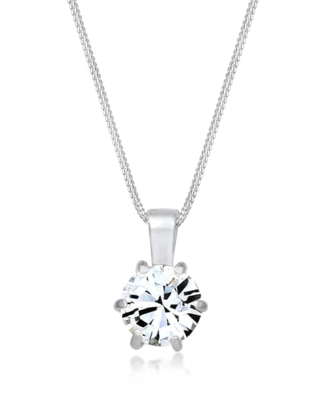 Elli - Grove schakelketting van 925 sterling zilver met kristallen solitaire-hangertje in zilverkleur - view 1