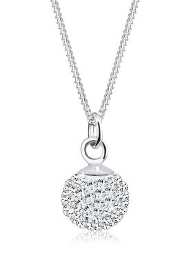 Elli - Halskette aus 925er Sterlingsilber mit kreisrundem Anhänger mit weißen Strasssteinchen