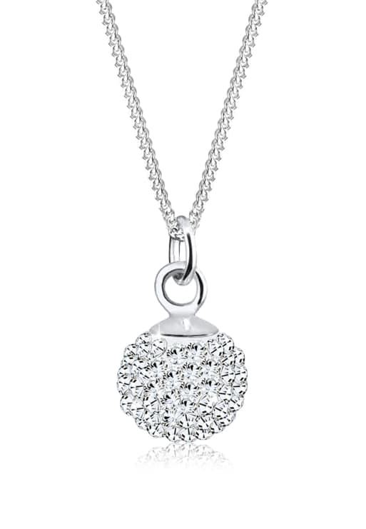 Elli – Halskette aus 925er Sterlingsilber mit kreisrundem Anhänger mit weißen Strasssteinchen