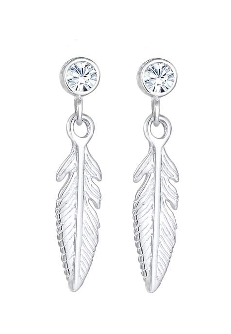 Elli – Hängeohrringe aus 925er Sterlingsilber im Boho-Federdesign mit weißem Strassstein - view 1