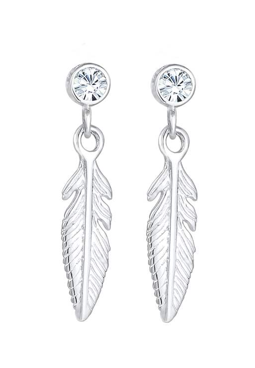 Elli – Hängeohrringe aus 925er Sterlingsilber im Boho-Federdesign mit weißem Strassstein