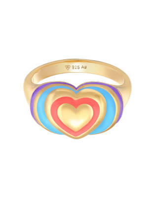 Elli - Herzförmiger Ring aus vergoldetem 925er Sterlingsilber mit Emaille-Goldfarben
